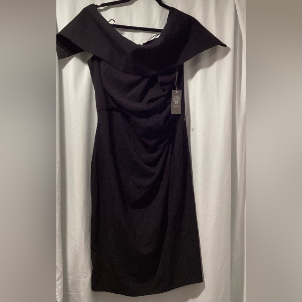 Vince Camuto Womens‎ Size 12 Popover Off the Shoulder Black Cocktail Dress NWT